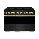 ZLINE Autograph Edition 48-Inch 6.7 Cu. Ft. Marino Double Oven Gas Range with 8 Burner Cooktop in Black Stainless Steel and Polished Gold Accents (MGRBZ-48-G)