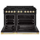 ZLINE Autograph Edition 48-Inch 6.7 Cu. Ft. Marino Double Oven Gas Range with 8 Burner Cooktop in Black Stainless Steel and Polished Gold Accents (MGRBZ-48-G)