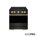 ZLINE Autograph Edition 30-Inch 4.2 Cu. Ft. Marino Gas Range with 4 Burner DuoPro Cooktop and Convection Gas Oven in Black Stainless Steel and Polished Gold Accents (PMGRBZ-30-G)