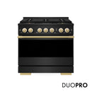 ZLINE Autograph Edition 36-Inch 5.2 Cu. Ft. Marino Gas Range with 6 Burner DuoPro Cooktop and Convection Gas Oven in Black Stainless Steel and Polished Gold Accents (PMGRBZ-36-G)