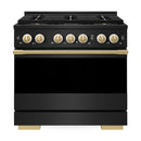 ZLINE Autograph Edition 36-Inch 5.2 Cu. Ft. Marino Gas Range with 6 Burner DuoPro Cooktop and Convection Gas Oven in Black Stainless Steel and Polished Gold Accents (PMGRBZ-36-G)