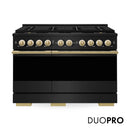 ZLINE Autograph Edition 48-Inch 6.7 Cu. Ft. Marino Gas Range with 8 Burner DuoPro Cooktop and Dual Ovens in Black Stainless Steel and Polished Gold Accents (PMGRBZ-48-G)