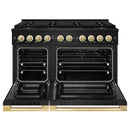 ZLINE Autograph Edition 48-Inch 6.7 Cu. Ft. Marino Gas Range with 8 Burner DuoPro Cooktop and Dual Ovens in Black Stainless Steel and Polished Gold Accents (PMGRBZ-48-G)