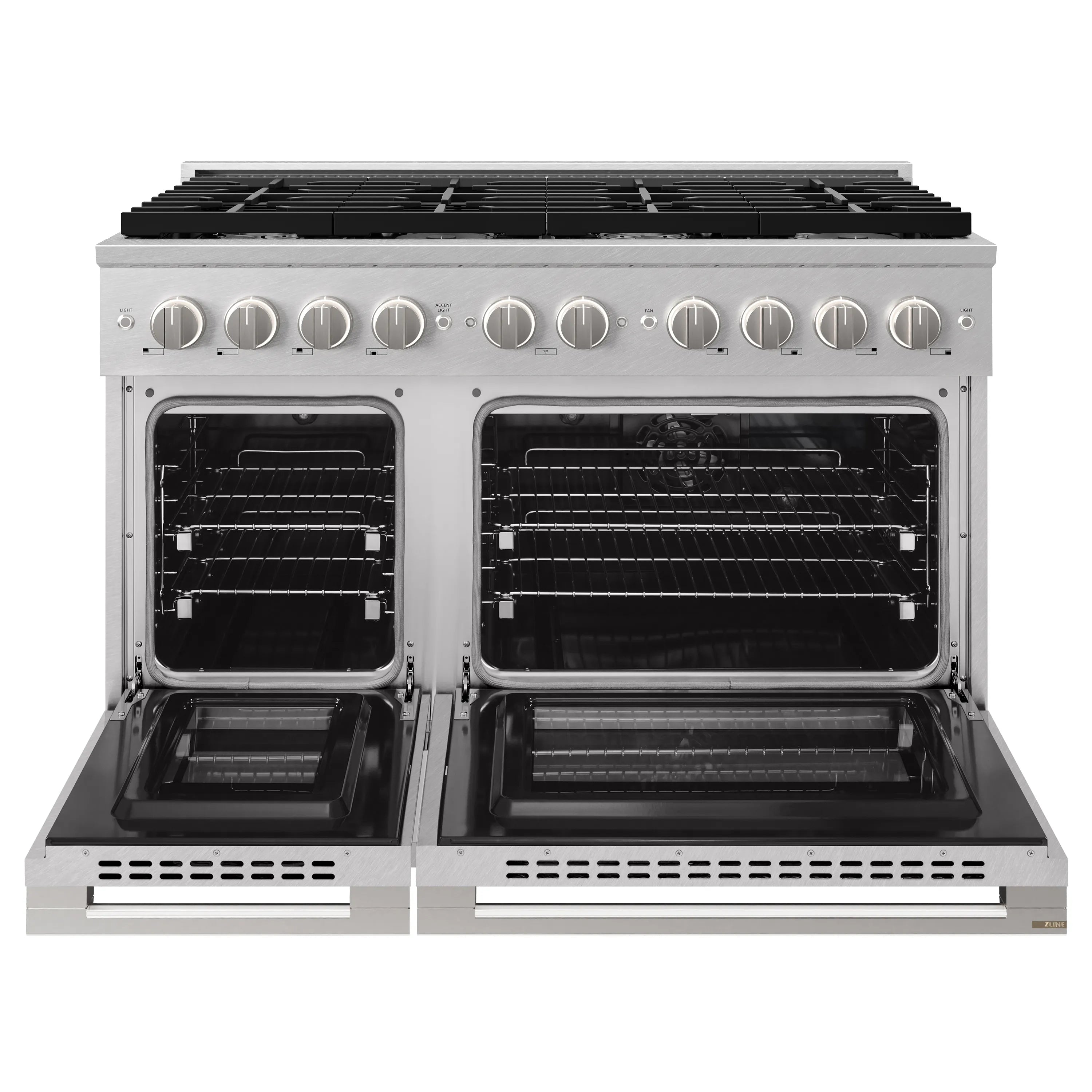 ZLINE 48-Inch 6.7 Cu. Ft. Marino Double Oven Dual Fuel Range with 8 Burner Gas Cooktop in Satin Stainless Steel (MDRS-48)