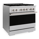 ZLINE 36-Inch 5.2 Cu. Ft. Marino Dual Fuel Range with Gas Cooktop and Electric Convection Oven in Satin Stainless Steel with 6 Brass Burners (MDRS-BR-36)