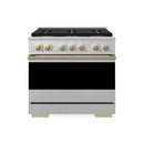 ZLINE Autograph Edition 36-Inch 5.2 Cu. Ft. Marino Dual Fuel Range with 6 Burner Gas Cooktop and Electric Convection Oven in Satin Stainless Steel with Champagne Bronze Accents (MDRSZ-36-CB)