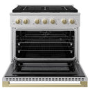 ZLINE Autograph Edition 36-Inch 5.2 Cu. Ft. Marino Dual Fuel Range with 6 Burner Gas Cooktop and Electric Convection Oven in Satin Stainless Steel with Champagne Bronze Accents (MDRSZ-36-CB)