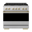 ZLINE Autograph Edition 36-Inch 5.2 Cu. Ft. Marino Dual Fuel Range with 6 Burner Gas Cooktop and Electric Convection Oven in Satin Stainless Steel with Champagne Bronze Accents (MDRSZ-36-CB)