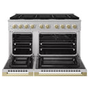 ZLINE Autograph Edition 48-Inch 6.7 Cu. Ft. Marino Double Oven Dual Fuel Range with 8 Burner Gas Cooktop in Satin Stainless Steel and Champagne Bronze Accents (MDRSZ-48-CB)