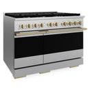 ZLINE Autograph Edition 48-Inch 6.7 Cu. Ft. Marino Double Oven Dual Fuel Range with 8 Burner Gas Cooktop in Satin Stainless Steel and Champagne Bronze Accents (MDRSZ-48-CB)