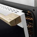 ZLINE Autograph Edition 48-Inch 6.7 Cu. Ft. Marino Double Oven Dual Fuel Range with 8 Burner Gas Cooktop in Satin Stainless Steel with White Matte Doors and Champagne Bronze Accents (MDRSZ-WM-48-CB)