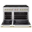 ZLINE Autograph Edition 48-Inch 6.7 Cu. Ft. Marino Double Oven Dual Fuel Range with 8 Burner Gas Cooktop in Satin Stainless Steel with White Matte Doors and Champagne Bronze Accents (MDRSZ-WM-48-CB)