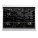 ZLINE 36-Inch 5.2 Cu. Ft. Marino Gas Range with Convection Gas Oven in Satin Stainless Steel with 6 Brass Burners (MGRS-BR-36)