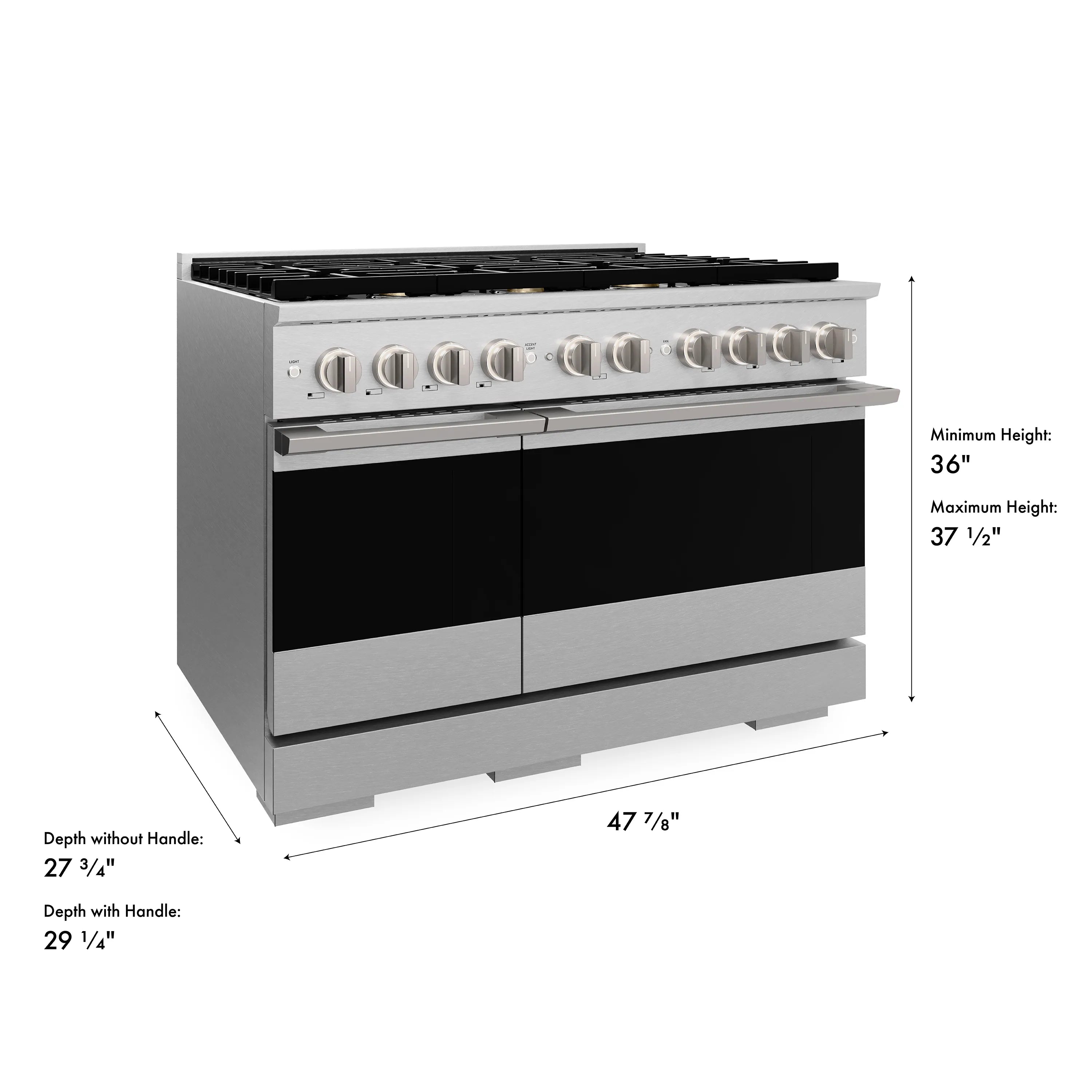 ZLINE 48-Inch 6.7 Cu. Ft. Marino Double Oven Gas Range in Satin Stainless Steel with 8 Brass Burners (MGRS-BR-48)