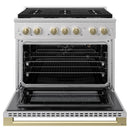 ZLINE Autograph Edition 36-Inch 5.2 Cu. Ft. Marino Gas Range with 6 Burner Cooktop and Convection Gas Oven in Satin Stainless Steel and Champagne Bronze Accents (MGRSZ-36-CB)