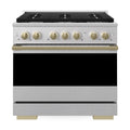ZLINE Autograph Edition 36-Inch 5.2 Cu. Ft. Marino Gas Range with 6 Burner Cooktop and Convection Gas Oven in Satin Stainless Steel and Champagne Bronze Accents (MGRSZ-36-CB)
