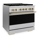 ZLINE Autograph Edition 36-Inch 5.2 Cu. Ft. Marino Gas Range with 6 Burner Cooktop and Convection Gas Oven in Satin Stainless Steel and Champagne Bronze Accents (MGRSZ-36-CB)