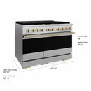 ZLINE Autograph Edition 48-Inch 6.7 Cu. Ft. Marino Double Oven Gas Range with 8 Burner Cooktop in Satin Stainless Steel and Champagne Bronze Accents (MGRSZ-48-CB)