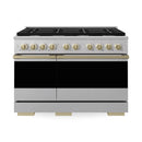 ZLINE Autograph Edition 48-Inch 6.7 Cu. Ft. Marino Double Oven Gas Range with 8 Burner Cooktop in Satin Stainless Steel and Champagne Bronze Accents (MGRSZ-48-CB)