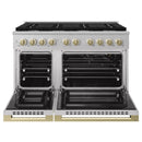 ZLINE Autograph Edition 48-Inch 6.7 Cu. Ft. Marino Double Oven Gas Range with 8 Burner Cooktop in Satin Stainless Steel and Champagne Bronze Accents (MGRSZ-48-CB)