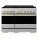 ZLINE Autograph Edition 48-Inch 6.7 Cu. Ft. Marino Double Oven Gas Range with 8 Burner Cooktop in Satin Stainless Steel and Champagne Bronze Accents (MGRSZ-48-CB)