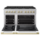 ZLINE Autograph Edition 48-Inch 6.7 Cu. Ft. Marino Double Oven Gas Range with 8 Burner Cooktop in Satin Stainless Steel with White Matte Doors and Champagne Bronze Accents (MGRSZ-WM-48-CB)