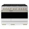 ZLINE Autograph Edition 48-Inch 6.7 Cu. Ft. Marino Double Oven Gas Range with 8 Burner Cooktop in Satin Stainless Steel with White Matte Doors and Champagne Bronze Accents (MGRSZ-WM-48-CB)
