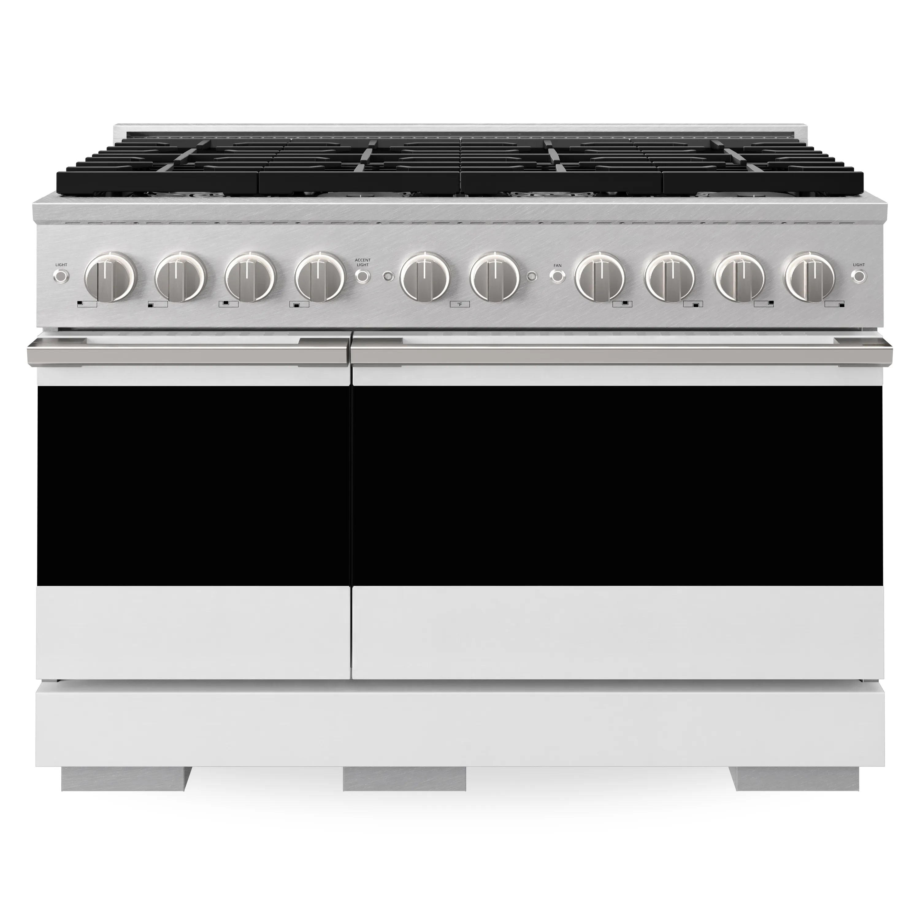 ZLINE 48-Inch 6.7 Cu. Ft. Marino Double Oven Gas Range with 8 Burner Cooktop in Satin Stainless Steel with White Matte Doors (MGRS-WM-48)