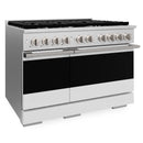 ZLINE 48-Inch 6.7 Cu. Ft. Marino Double Oven Gas Range with 8 Burner Cooktop in Satin Stainless Steel with White Matte Doors (MGRS-WM-48)
