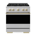 ZLINE Autograph Edition 30-Inch 4.2 Cu. Ft. Marino Dual Fuel Range with 4 Burner Gas Cooktop and Electric Convection Oven in Stainless Steel with Champagne Bronze Accents (MDRZ-30-CB)
