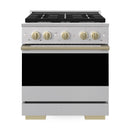 ZLINE Autograph Edition 30-Inch 4.2 Cu. Ft. Marino Dual Fuel Range with 4 Burner Gas Cooktop and Electric Convection Oven in Stainless Steel with Champagne Bronze Accents (MDRZ-30-CB)