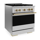 ZLINE Autograph Edition 30-Inch 4.2 Cu. Ft. Marino Dual Fuel Range with 4 Burner Gas Cooktop and Electric Convection Oven in Stainless Steel with Champagne Bronze Accents (MDRZ-30-CB)