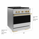 ZLINE Autograph Edition 30-Inch 4.2 Cu. Ft. Marino Dual Fuel Range with 4 Burner Gas Cooktop and Electric Convection Oven in Stainless Steel with Polished Gold Accents (MDRZ-30-G)