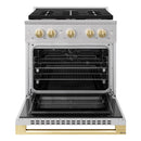 ZLINE Autograph Edition 30-Inch 4.2 Cu. Ft. Marino Dual Fuel Range with 4 Burner Gas Cooktop and Electric Convection Oven in Stainless Steel with Polished Gold Accents (MDRZ-30-G)