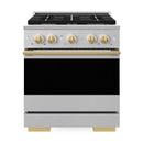 ZLINE Autograph Edition 30-Inch 4.2 Cu. Ft. Marino Dual Fuel Range with 4 Burner Gas Cooktop and Electric Convection Oven in Stainless Steel with Polished Gold Accents (MDRZ-30-G)
