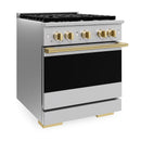 ZLINE Autograph Edition 30-Inch 4.2 Cu. Ft. Marino Dual Fuel Range with 4 Burner Gas Cooktop and Electric Convection Oven in Stainless Steel with Polished Gold Accents (MDRZ-30-G)