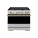 ZLINE Autograph Edition 36-Inch 5.2 Cu. Ft. Marino Dual Fuel Range with 6 Burner Gas Cooktop and Electric Convection Oven in Stainless Steel with Champagne Bronze Accents (MDRZ-36-CB)