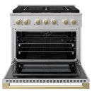ZLINE Autograph Edition 36-Inch 5.2 Cu. Ft. Marino Dual Fuel Range with 6 Burner Gas Cooktop and Electric Convection Oven in Stainless Steel with Champagne Bronze Accents (MDRZ-36-CB)