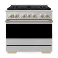 ZLINE Autograph Edition 36-Inch 5.2 Cu. Ft. Marino Dual Fuel Range with 6 Burner Gas Cooktop and Electric Convection Oven in Stainless Steel with Champagne Bronze Accents (MDRZ-36-CB)