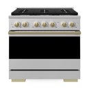 ZLINE Autograph Edition 36-Inch 5.2 Cu. Ft. Marino Dual Fuel Range with 6 Burner Gas Cooktop and Electric Convection Oven in Stainless Steel with Champagne Bronze Accents (MDRZ-36-CB)
