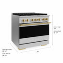 ZLINE Autograph Edition 36-Inch 5.2 Cu. Ft. Marino Dual Fuel Range with 6 Burner Gas Cooktop and Electric Convection Oven in Stainless Steel with Polished Gold Accents (MDRZ-36-G)