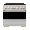ZLINE Autograph Edition 36-Inch 5.2 Cu. Ft. Marino Dual Fuel Range with 6 Burner Gas Cooktop and Electric Convection Oven in Stainless Steel with Polished Gold Accents (MDRZ-36-G)
