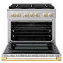 ZLINE Autograph Edition 36-Inch 5.2 Cu. Ft. Marino Dual Fuel Range with 6 Burner Gas Cooktop and Electric Convection Oven in Stainless Steel with Polished Gold Accents (MDRZ-36-G)