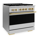 ZLINE Autograph Edition 36-Inch 5.2 Cu. Ft. Marino Dual Fuel Range with 6 Burner Gas Cooktop and Electric Convection Oven in Stainless Steel with Polished Gold Accents (MDRZ-36-G)