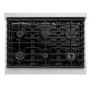 ZLINE Autograph Edition 36-Inch 5.2 Cu. Ft. Marino Dual Fuel Range with 6 Burner Gas Cooktop and Electric Convection Oven in Stainless Steel with Polished Gold Accents (MDRZ-36-G)