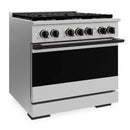 ZLINE Autograph Edition 36-Inch 5.2 Cu. Ft. Marino Dual Fuel Range with 6 Burner Gas Cooktop and Electric Convection Oven in Stainless Steel with Matte Black Accents (MDRZ-36-MB)