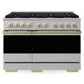 ZLINE Autograph Edition 48-Inch 6.7 Cu. Ft. Marino Double Oven Dual Fuel Range with 8 Burner Gas Cooktop in Stainless Steel and Champagne Bronze Accents (MDRZ-48-CB)