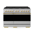 ZLINE Autograph Edition 48-Inch 6.7 Cu. Ft. Marino Double Oven Dual Fuel Range with 8 Burner Gas Cooktop in Stainless Steel and Polished Gold Accents (MDRZ-48-G)