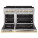 ZLINE Autograph Edition 48-Inch 6.7 Cu. Ft. Marino Double Oven Dual Fuel Range with 8 Burner Gas Cooktop in Stainless Steel and Polished Gold Accents (MDRZ-48-G)