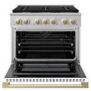 ZLINE Autograph Edition 36-Inch 5.2 Cu. Ft. Marino Dual Fuel Range with 6 Burner Gas Cooktop and Electric Convection Oven in Stainless Steel with White Matte Door and Champagne Bronze Accents (MDRZ-WM-36-CB)